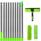 Extendable Window Cleaning Kit 100-420cm, 2-in-1 Squeegee and Microfibre Scrubber, 180° Swivel Head