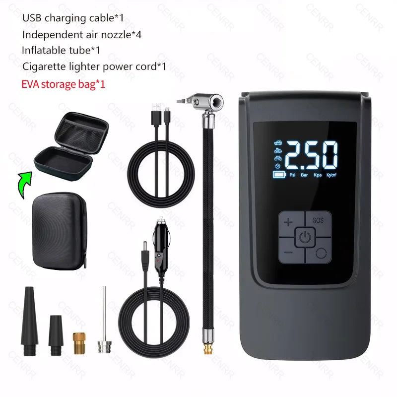Cordless Tyre Inflator, 110 PSI (USB-C + 12V Kit)
