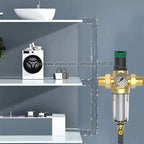 RV Water Pressure Regulator with 40 Micron Filter, Adjustable Brass Valve, 1/2 and 1 Inch
