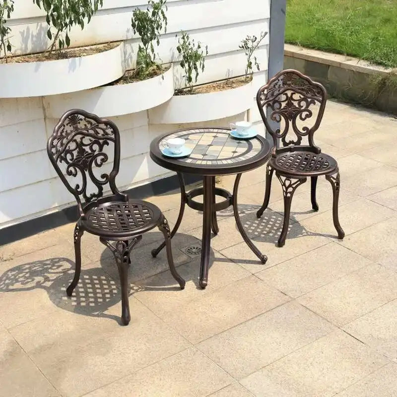 Round Metal Patio Table, Modern Outdoor Dining Table for Garden, Courtyard and Terrace