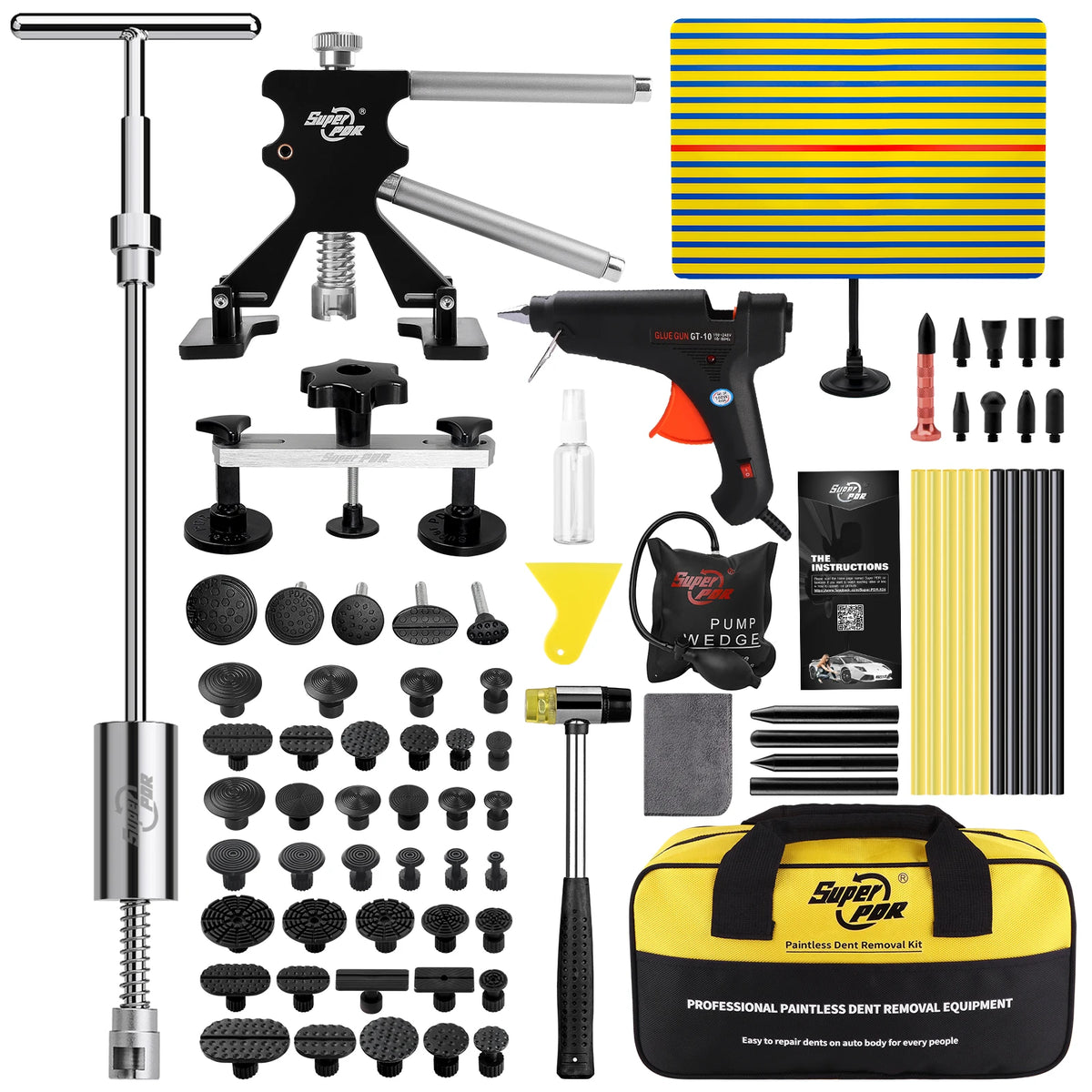 Paintless Dent Repair Kit Pro with Glue Gun, Slide Hammer, Rubber Hammer and Reflector Board