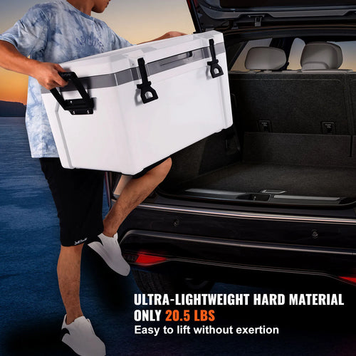 52QT Hard Cooler 49L with Dry Basket, Bottle Opener and Cup Holder, Insulated Ice Chest for Camping