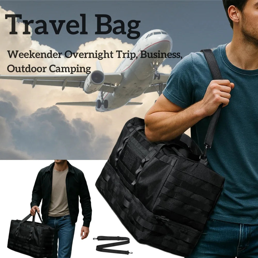 50L Tactical Duffel Bag in 600D Fabric for Travel, Camping, Hiking and Gym, Army Green