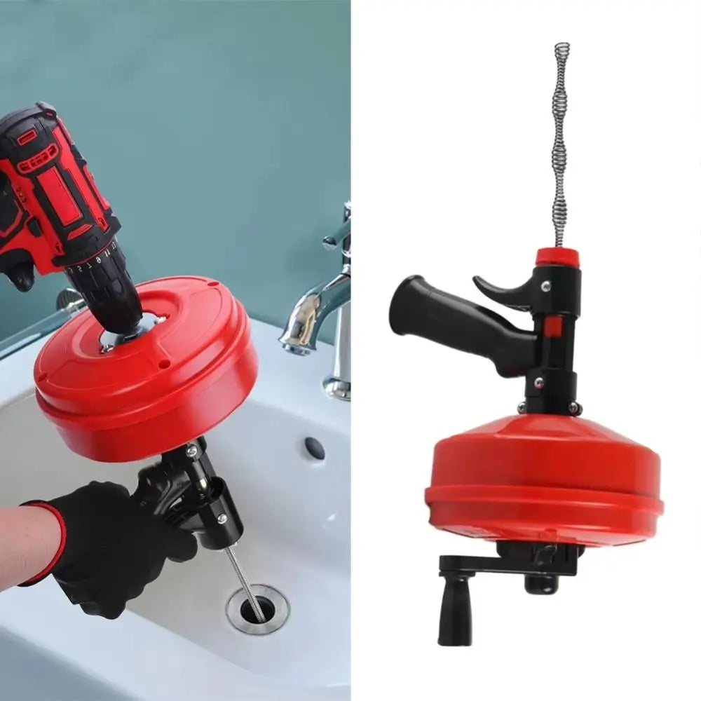 7.6m Drain Snake Auger, Hand Crank or Drill Powered, Flexible Steel Cable for Sinks, Showers and Toilets