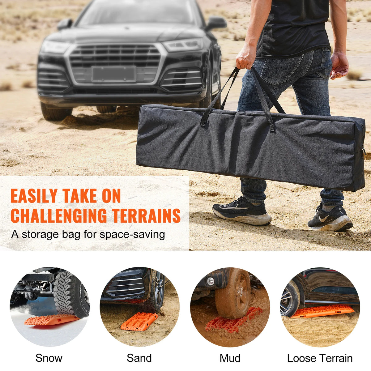 Recovery Traction Boards Pair, 10 Tonne Rated PP Tyre Traction Mats for 4WD, SUV and RV, Black Short