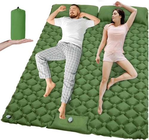 Double Camping Sleeping Pad with Built-in Foot Pump, Extra Wide Inflatable Mat for Tents, Orange