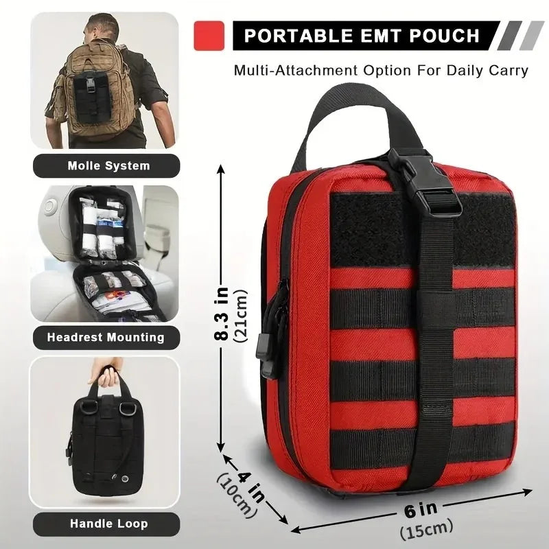 Black 379-Piece First Aid Kit in MOLLE Pouch, Compact Emergency Kit for Car, Camping, Hiking and Home