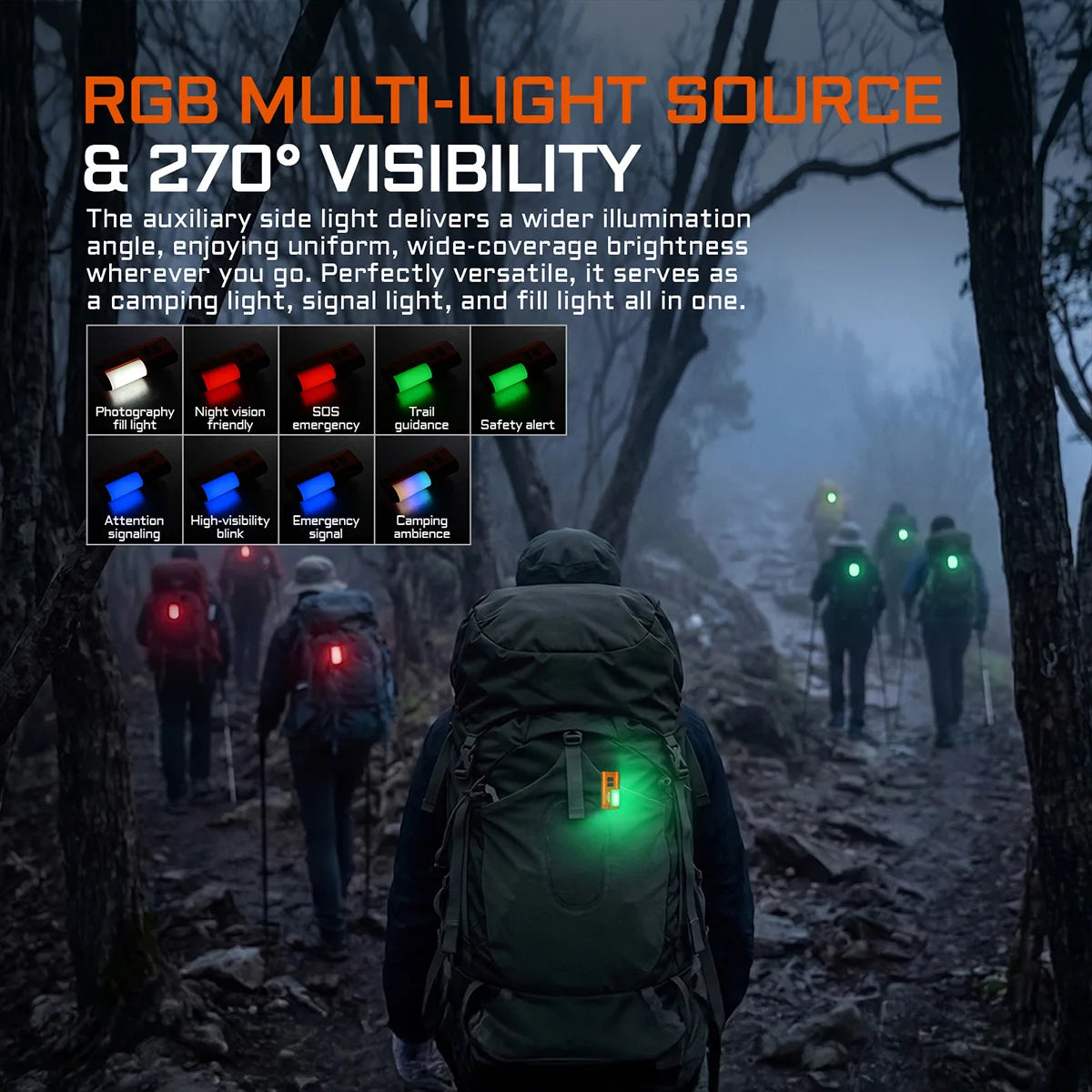 Rechargeable EDC LED Flashlight 900 Lumen with RGB Side Light, Magnetic Tail and Clip, Orange