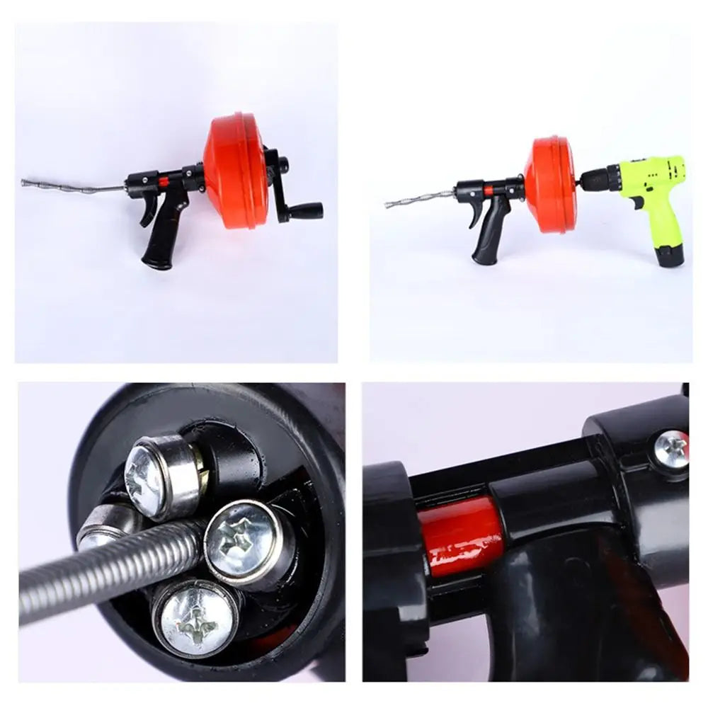 5m Drain Snake Auger, Hand Crank or Drill Powered, Flexible Steel Cable for Sinks, Showers and Toilets