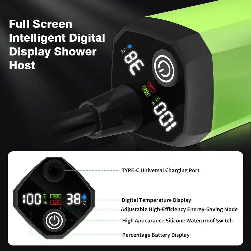 Rechargeable Portable Camping Shower Pump 6000mAh with Digital Display, Shower Head and 2m Hose, Blue