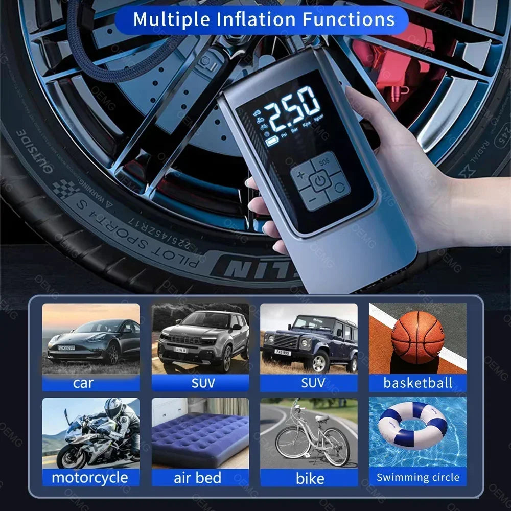 Cordless Tyre Inflator, 110 PSI (USB-C + 12V Kit)