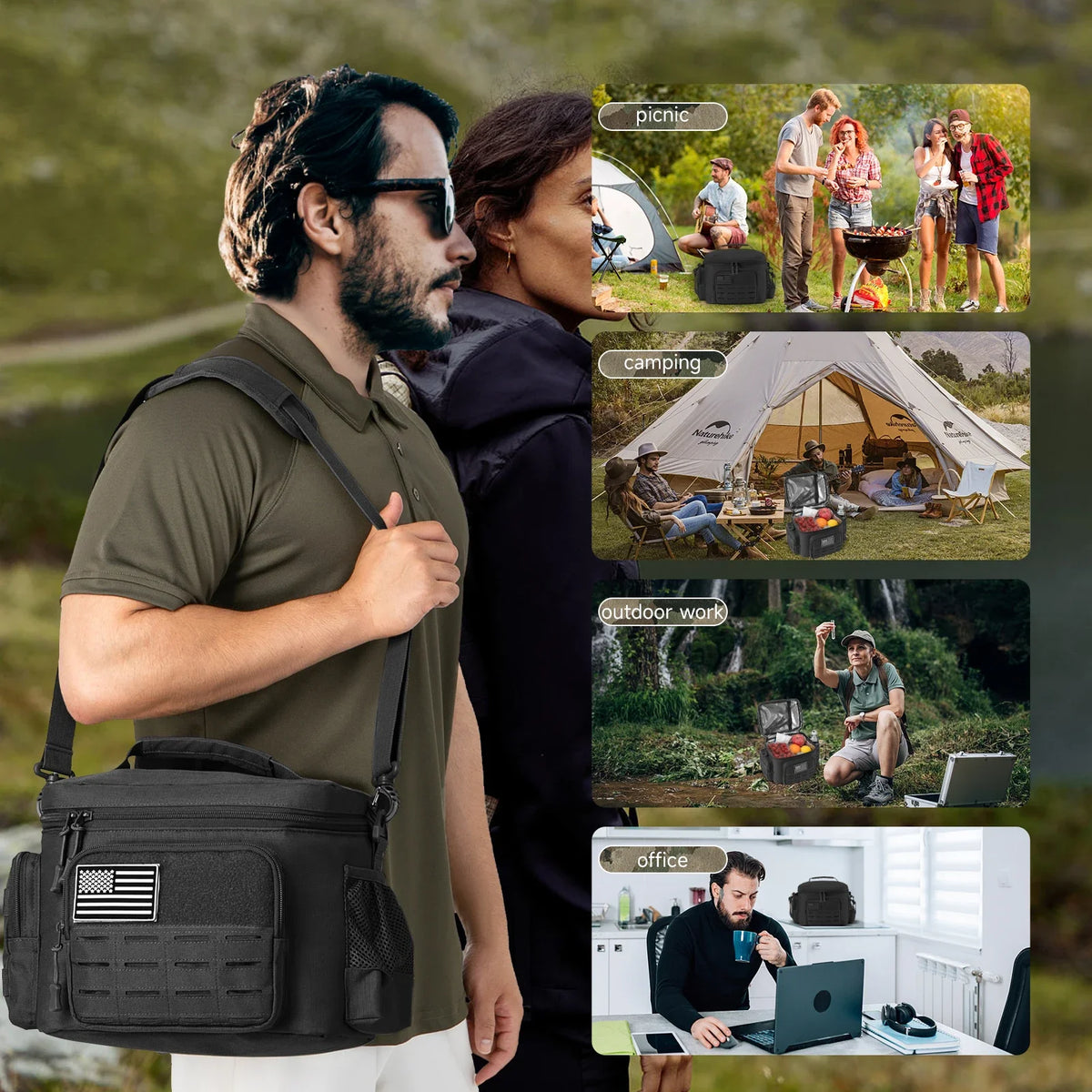 Tactical Insulated Cooler Lunch Bag, Leak-Resistant and Heavy Duty for Work, Camping and Picnics, Green