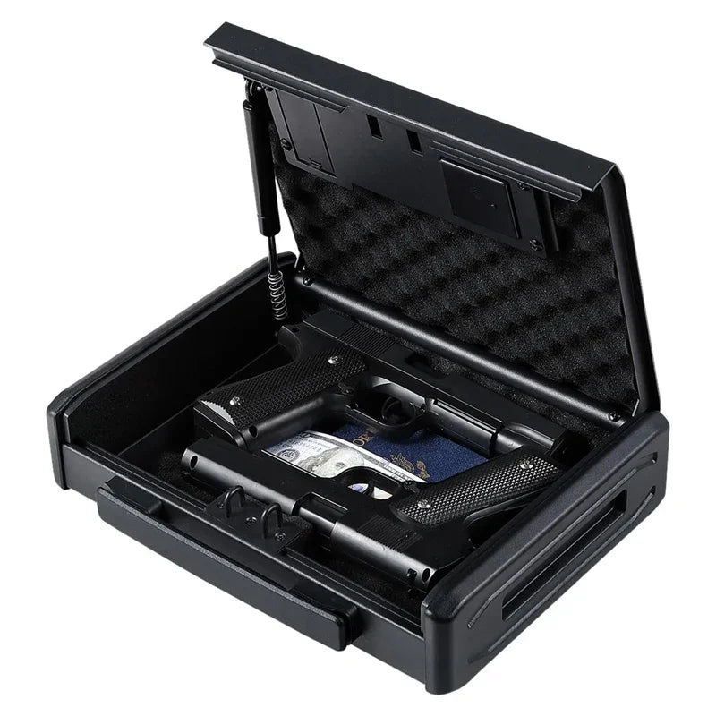 Portable Biometric Gun Safe with Fingerprint and Keypad Lock, Steel Handgun Storage Box