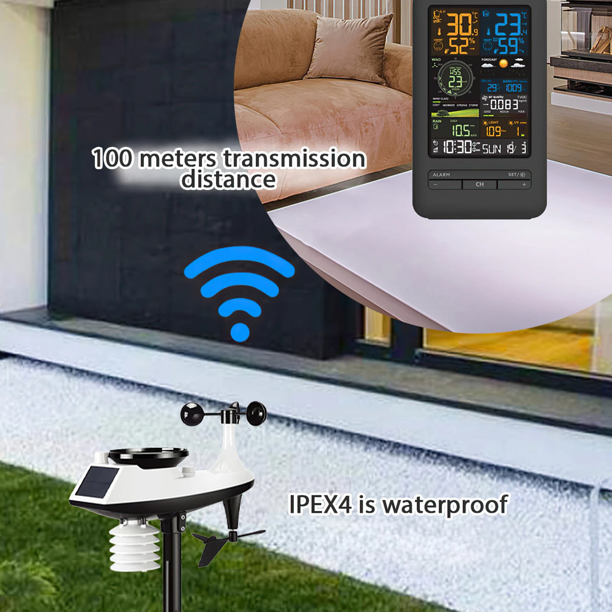 WiFi Weather Station with Outdoor Sensor, Wind Speed, Rainfall, UV and Air Quality, App Connected