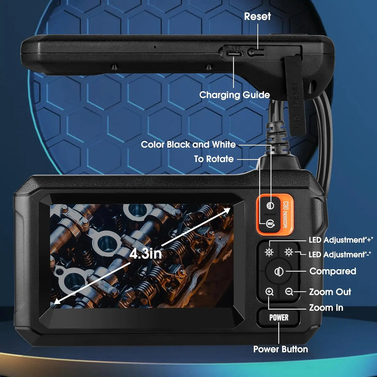 Inspection Camera, 4.3" Screen (1 m Cable)