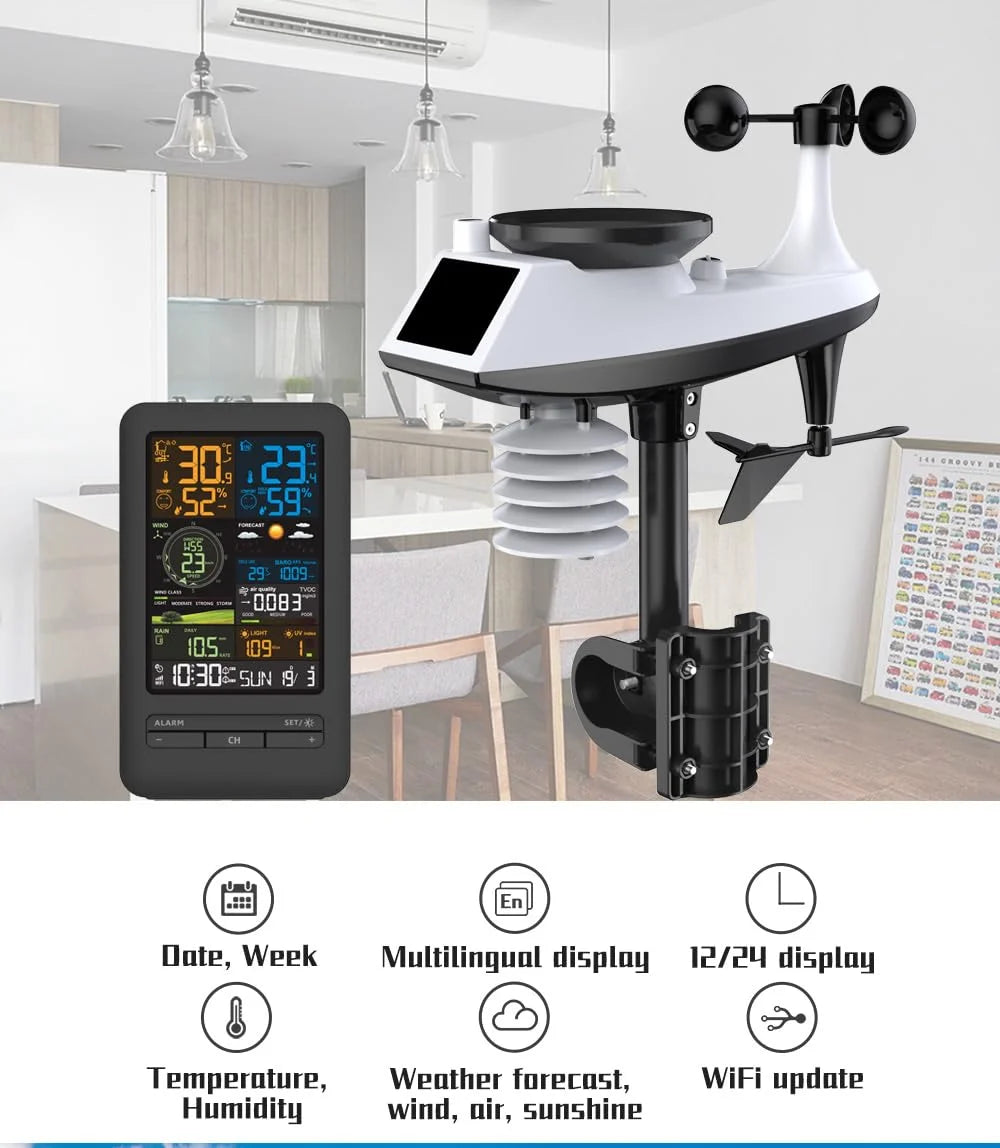 WiFi Weather Station with Outdoor Sensor, Wind Speed, Rainfall, UV and Air Quality, App Connected