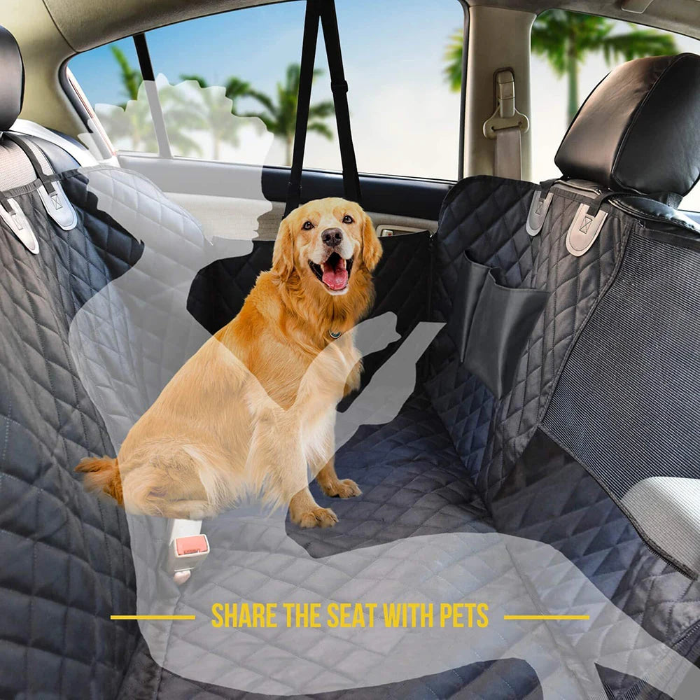 Waterproof Dog Back Seat Cover with Mesh Window and Side Flaps, Quilted Pet Hammock for Cars and Trucks