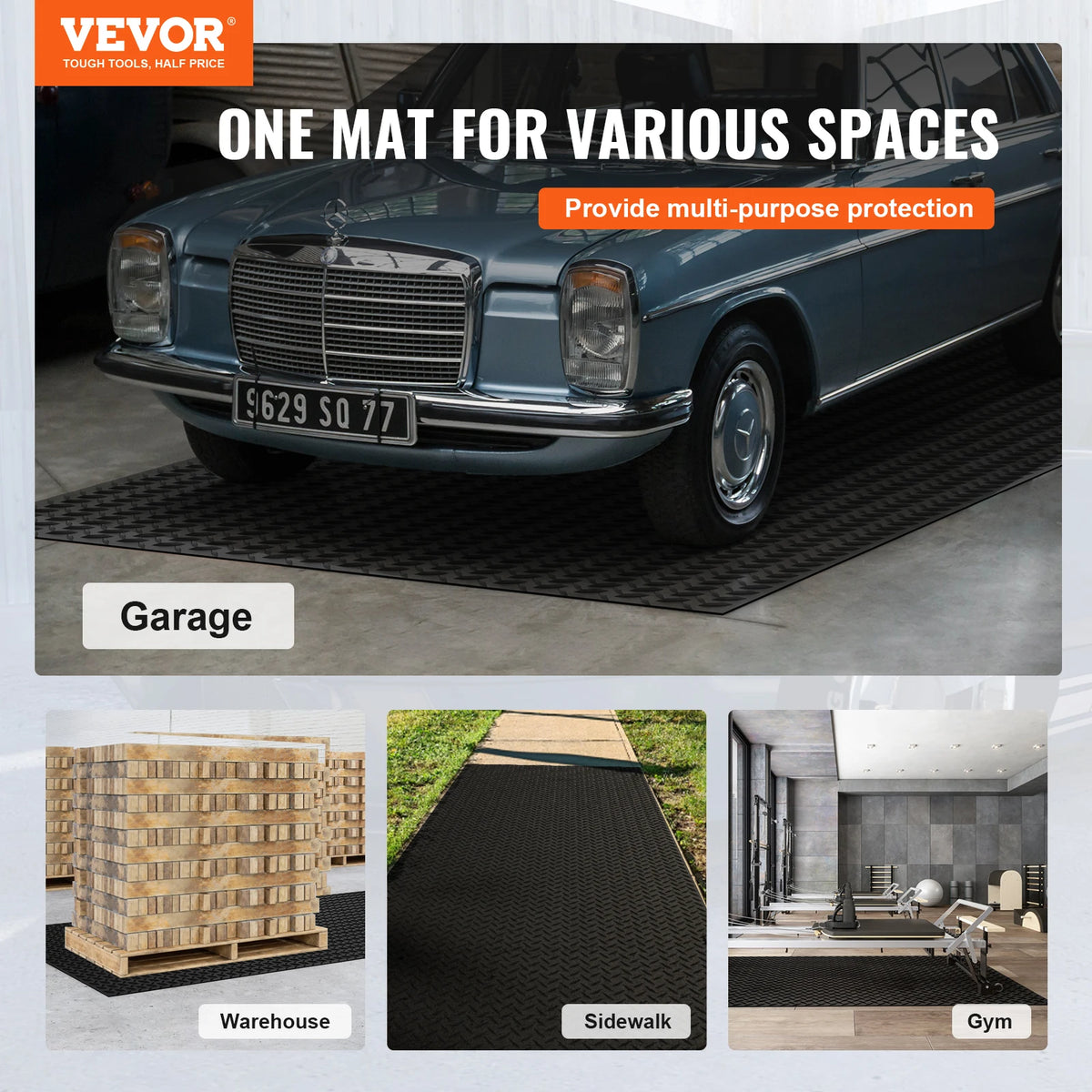 Diamond Plate Rubber Garage Floor Mat Roll 4 x 15 ft, 3mm SBR Rubber Flooring for Garage, Workshop and Gym