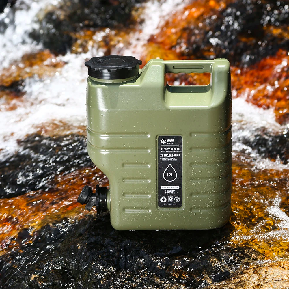 12L Portable Camping Water Container with Tap and Extension Hose, BPA-Free Water Carrier for Outdoor Use