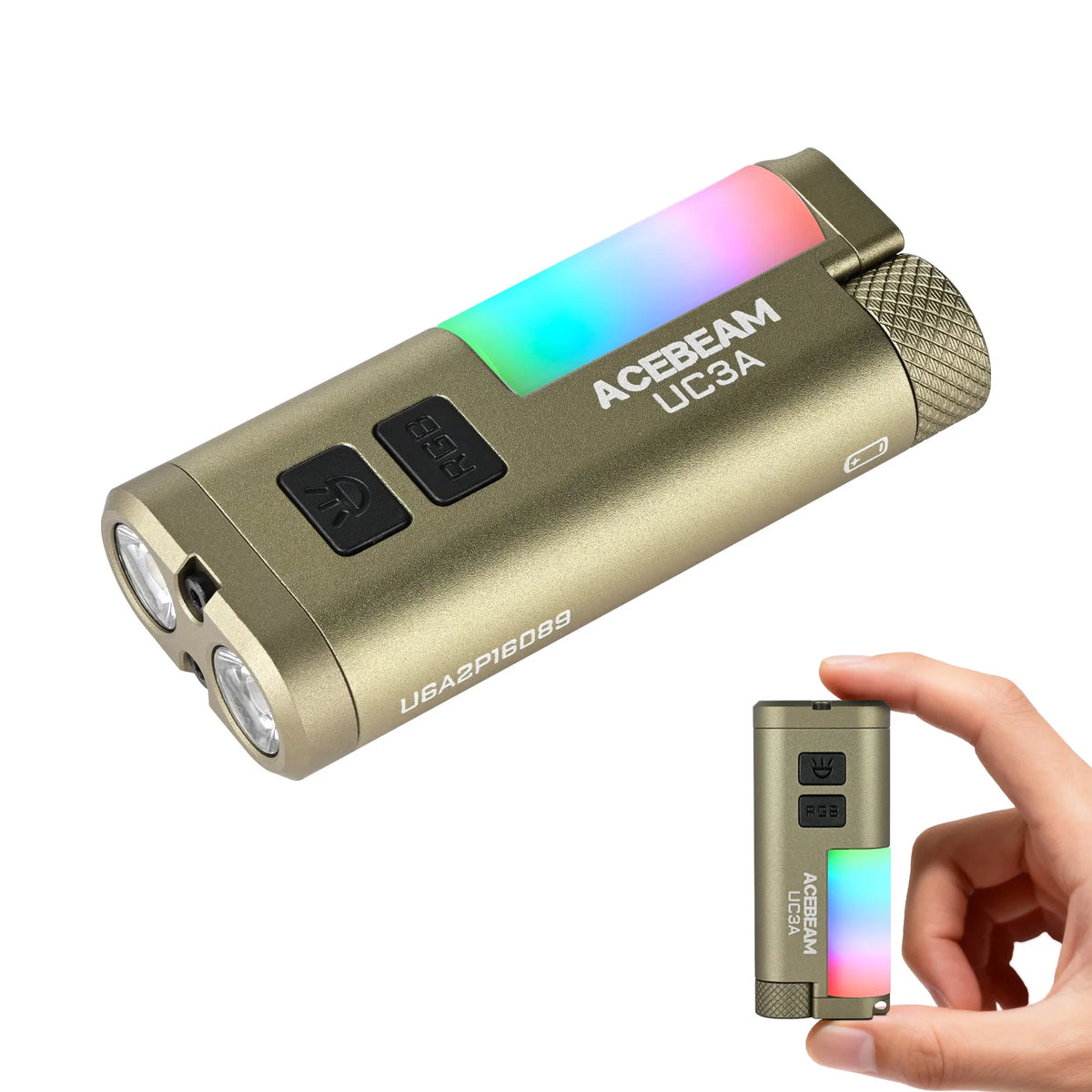 Rechargeable EDC LED Flashlight 900 Lumen with RGB Side Light, Magnetic Tail and Clip, Black