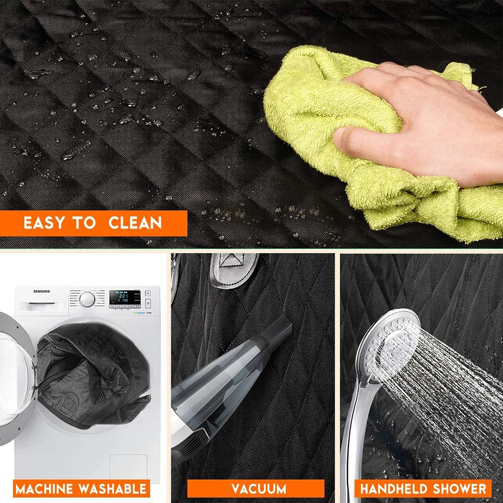 Waterproof Dog Back Seat Cover with Mesh Window and Side Flaps, Quilted Pet Hammock for Cars and Trucks