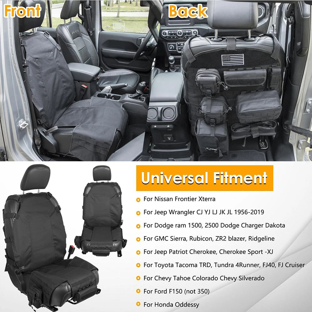 Tactical Seat Back Organiser with 7 MOLLE Pouches, PVC-Lined Seat Cover for 4WDs, Utes and SUVs