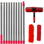 Extendable Window Cleaning Kit 100-420cm, 2-in-1 Squeegee and Microfibre Scrubber, 180° Swivel Head, Blue