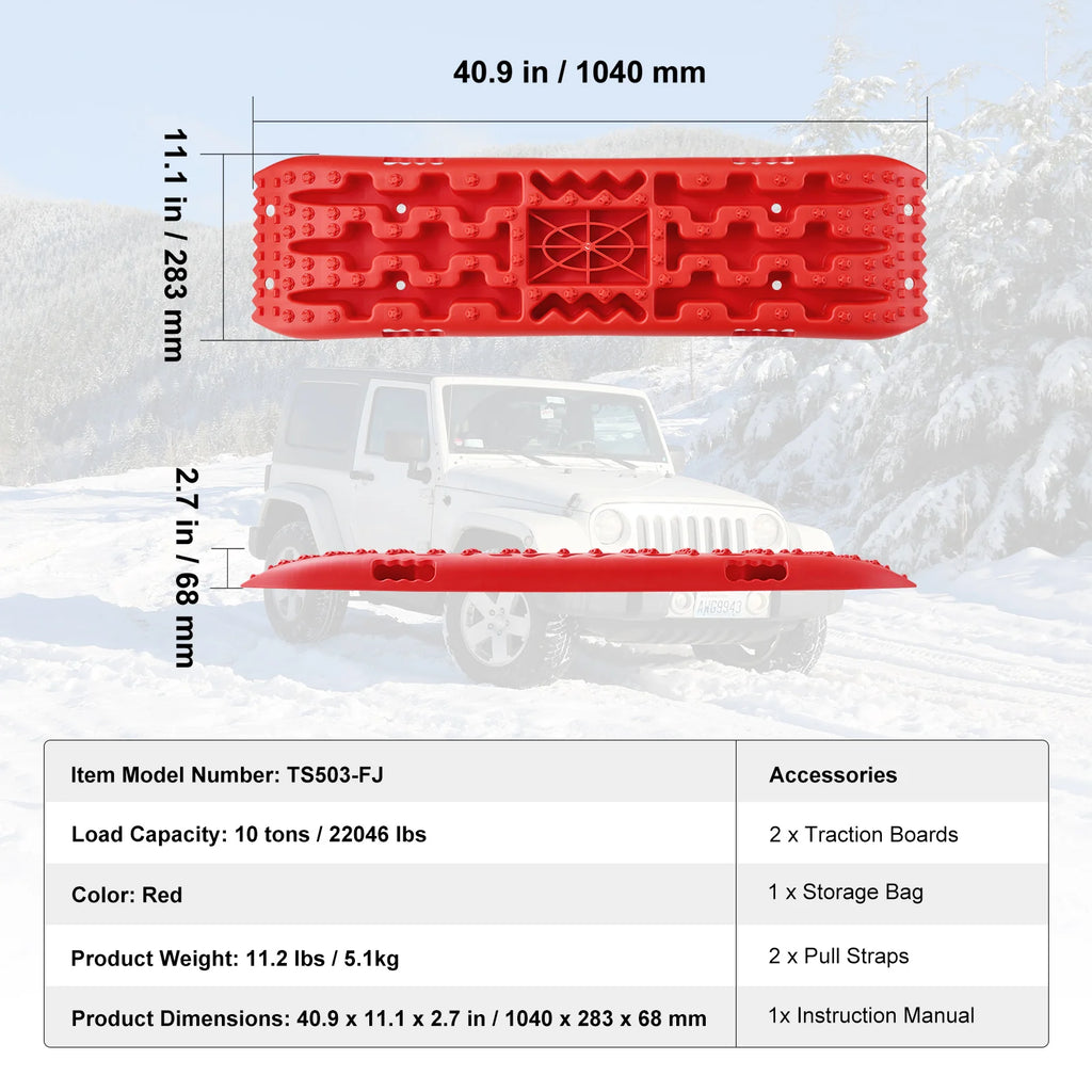 Recovery Traction Boards Pair, 10 Tonne Rated PP Tyre Traction Mats for 4WD, SUV and RV, Black Short