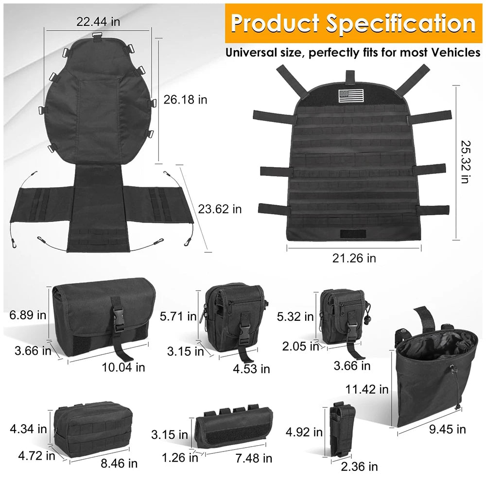 Tactical Seat Back Organiser with 7 MOLLE Pouches, PVC-Lined Seat Cover for 4WDs, Utes and SUVs