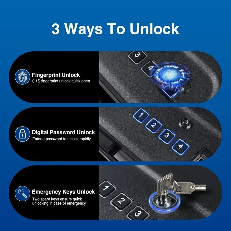 Portable Biometric Gun Safe with Fingerprint and Keypad Lock, Steel Handgun Storage Box