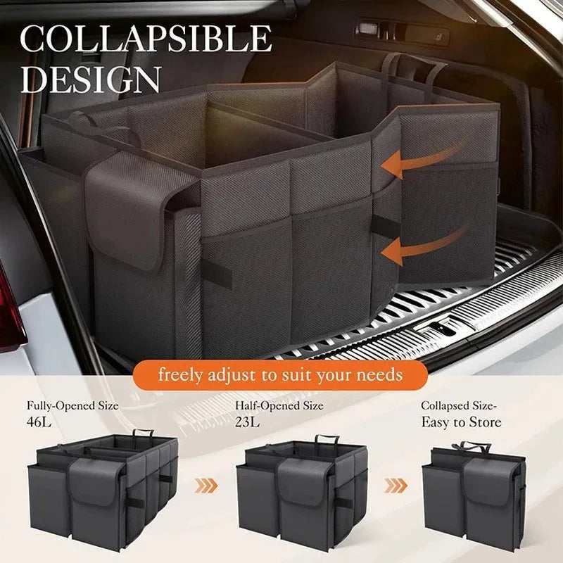 Foldable Car Boot Storage Box, Collapsible Polyester Organiser for Groceries and Sports Gear, Beige