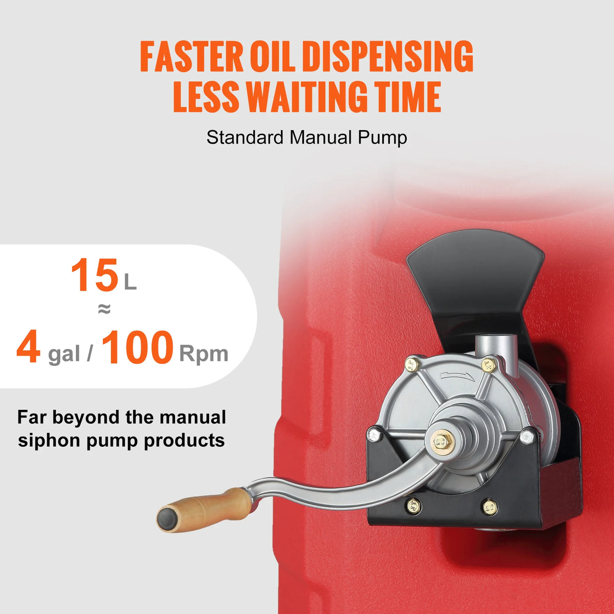 16 Gallon Portable Fuel Caddy with Hand Pump, Wheels and Metal Wire Hose for Petrol, Diesel and Oil