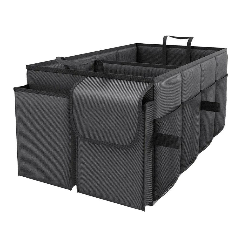 Foldable Car Boot Storage Box, Collapsible Polyester Organiser for Groceries and Sports Gear, Beige