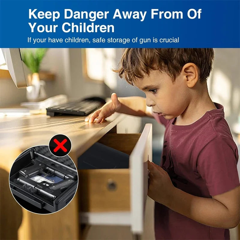 Portable Biometric Gun Safe with Fingerprint and Keypad Lock, Steel Handgun Storage Box