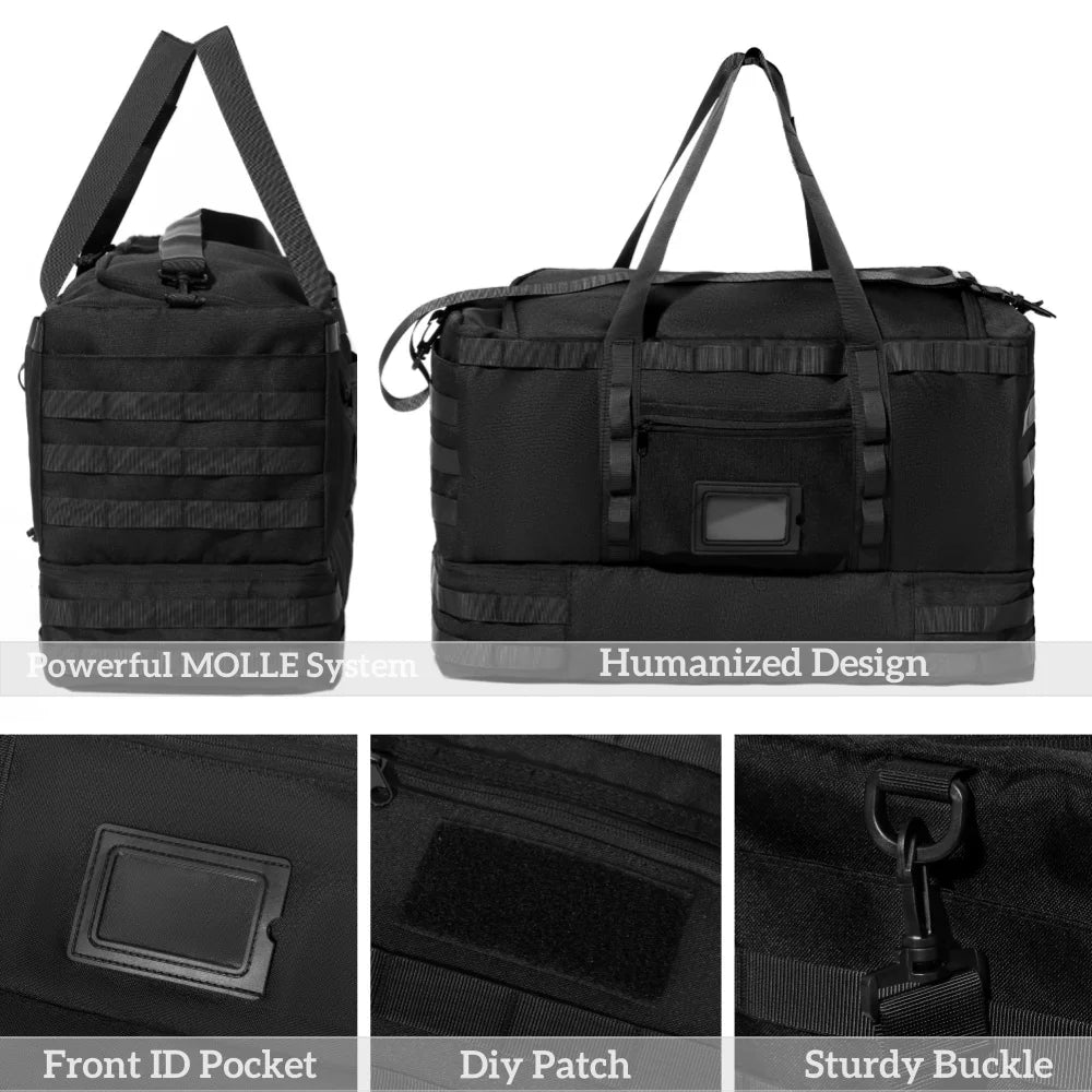 50L Tactical Duffel Bag in 600D Fabric for Travel, Camping, Hiking and Gym, Army Green