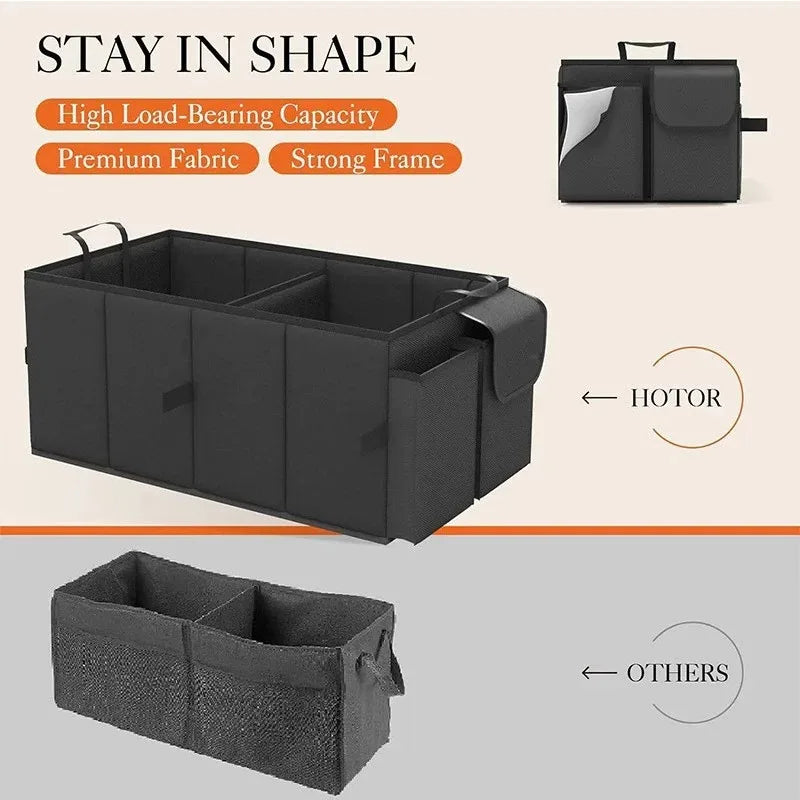Foldable Car Boot Storage Box, Collapsible Polyester Organiser for Groceries and Sports Gear, Black