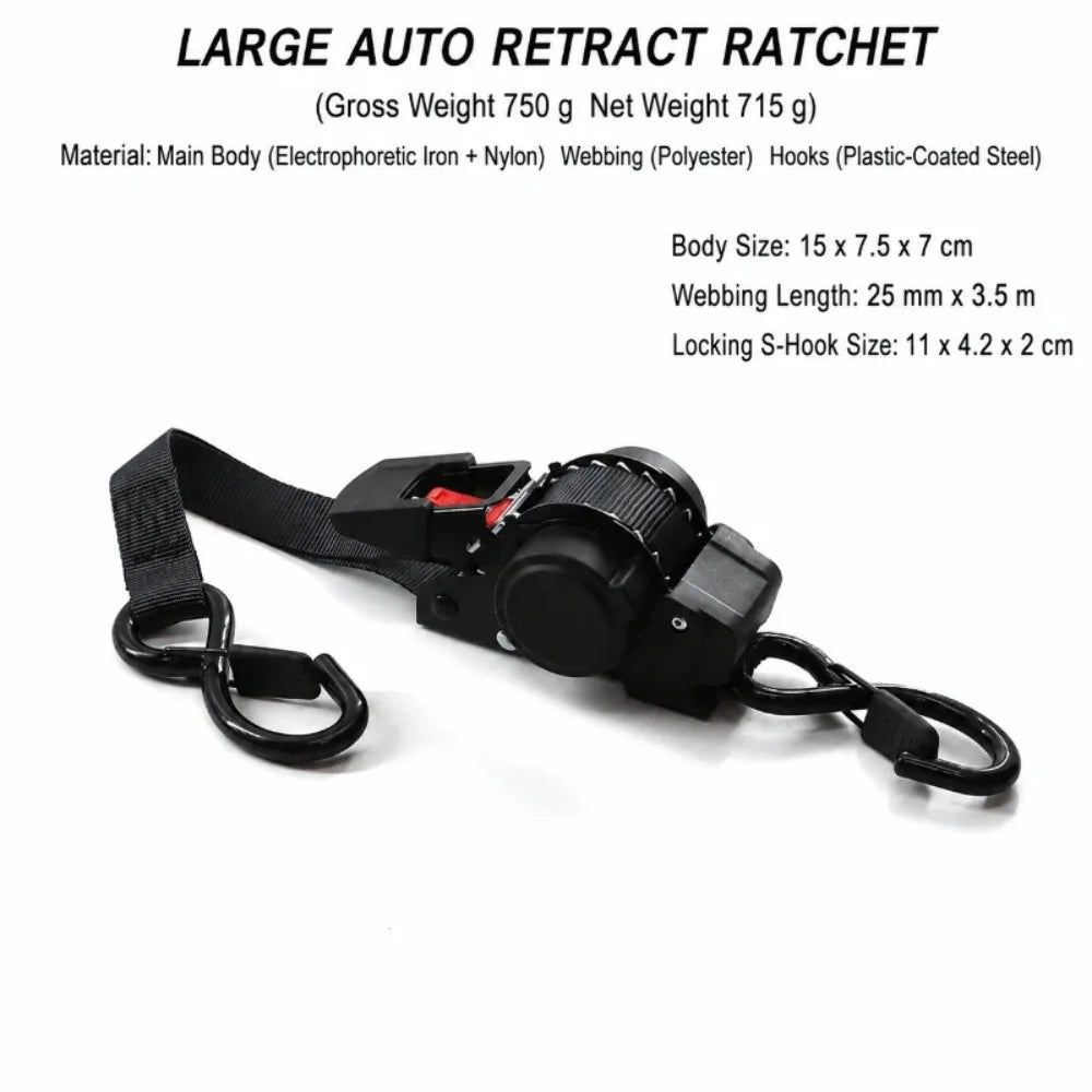 Retractable Ratchet Tie-Down, 3.5 m x 25 mm