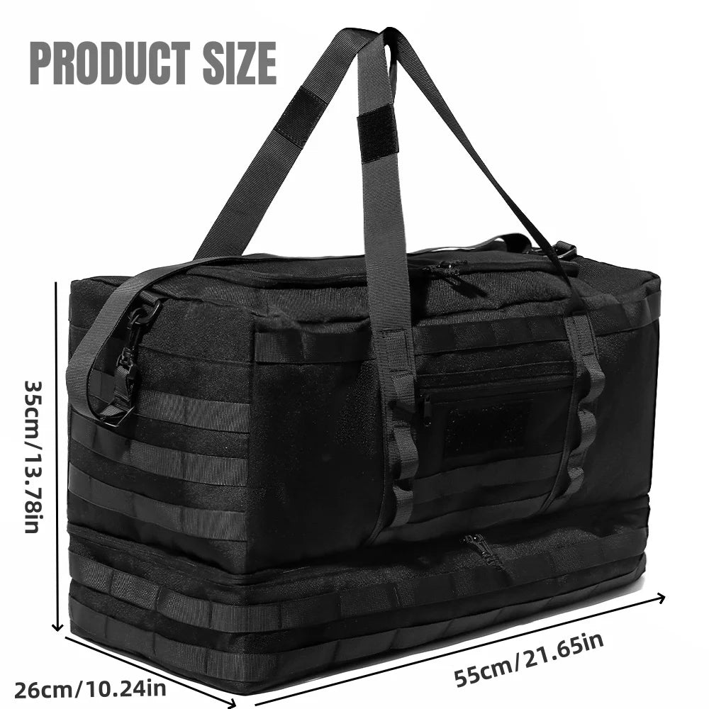 50L Tactical Duffel Bag in 600D Fabric for Travel, Camping, Hiking and Gym, Black