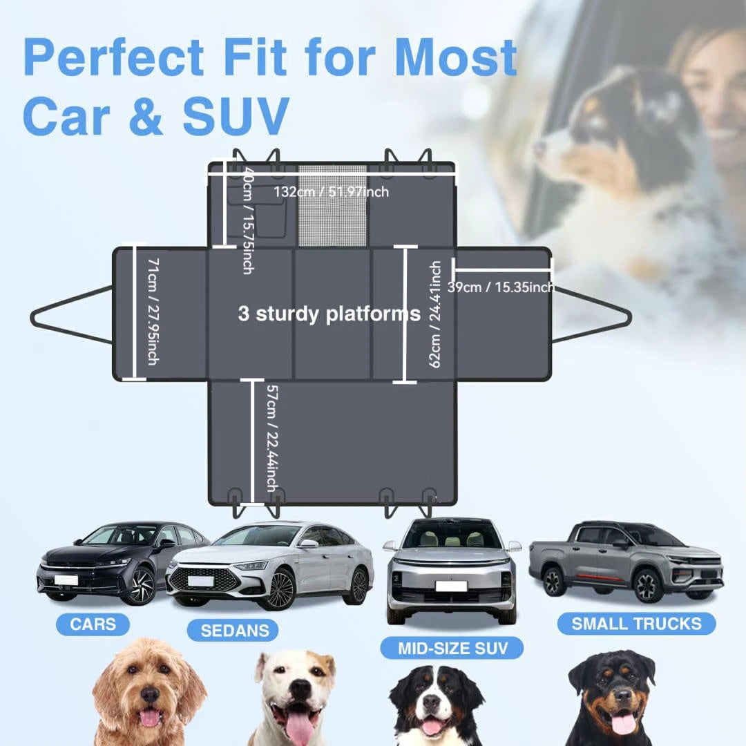 Dog Back Seat Extender with Hard Bottom and Mesh Window, Pet Hammock for Cars, Trucks and SUVs, Black
