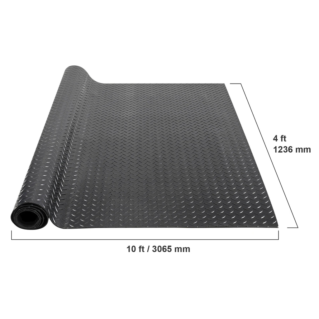 Diamond Plate Rubber Garage Floor Mat Roll 4 x 15 ft, 3mm SBR Rubber Flooring for Garage, Workshop and Gym