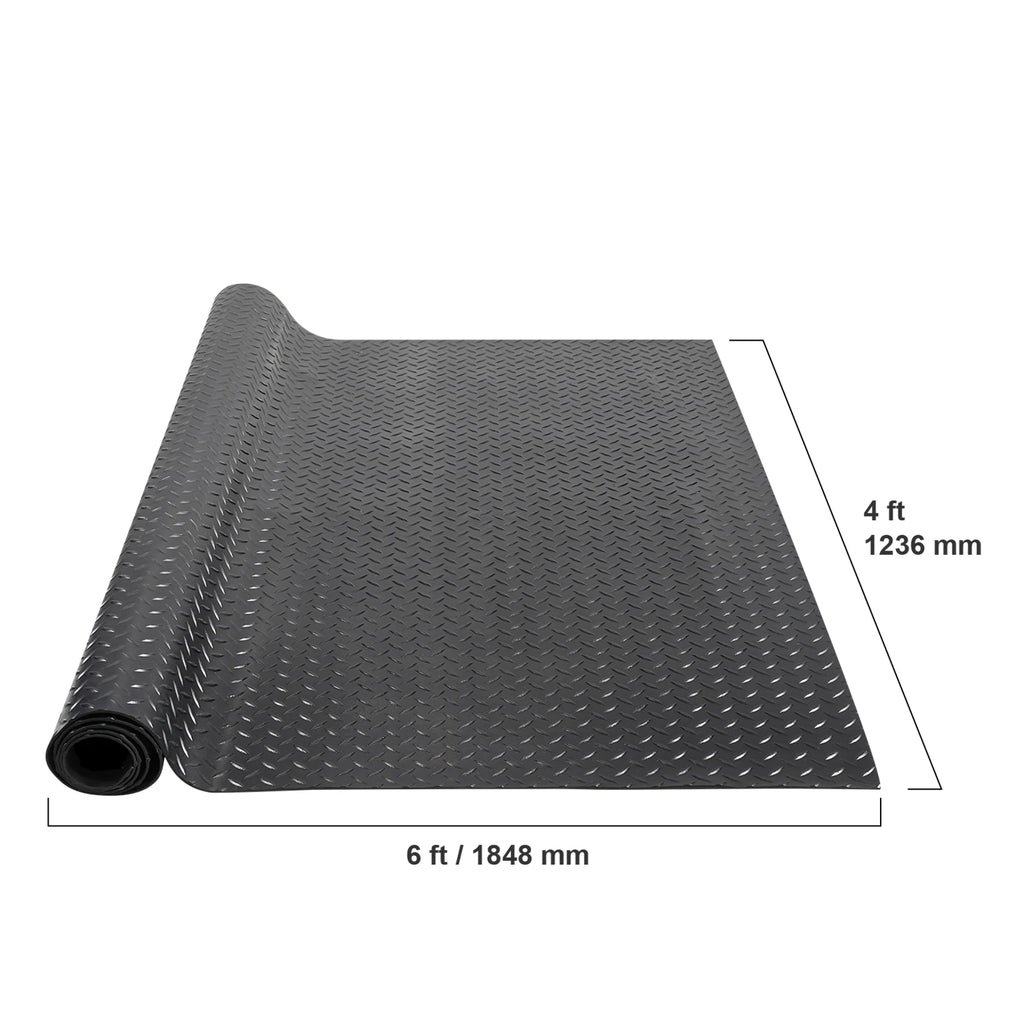 Diamond Plate Rubber Garage Floor Mat Roll 4 x 15 ft, 3mm SBR Rubber Flooring for Garage, Workshop and Gym