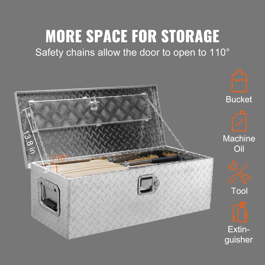 Aluminium Truck Bed Tool Box 39 x 13 x 10 Inch with Lock and 2 Keys, Diamond Plate Ute Storage Box, Black