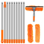 Extendable Window Cleaning Kit 100-420cm, 2-in-1 Squeegee and Microfibre Scrubber, 180° Swivel Head, Blue