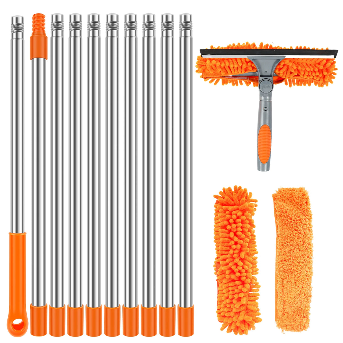Extendable Window Cleaning Kit 100-420cm, 2-in-1 Squeegee and Microfibre Scrubber, 180° Swivel Head, Blue