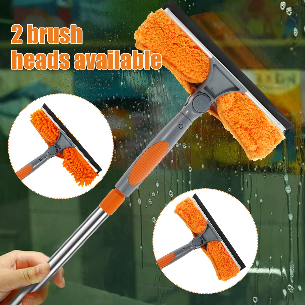 Extendable Window Cleaning Kit 100-420cm, 2-in-1 Squeegee and Microfibre Scrubber, 180° Swivel Head
