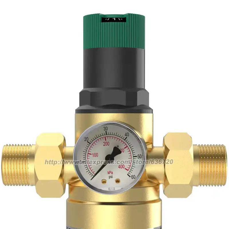 RV Water Pressure Regulator with 40 Micron Filter, Adjustable Brass Valve, 3/4 and 1 Inch