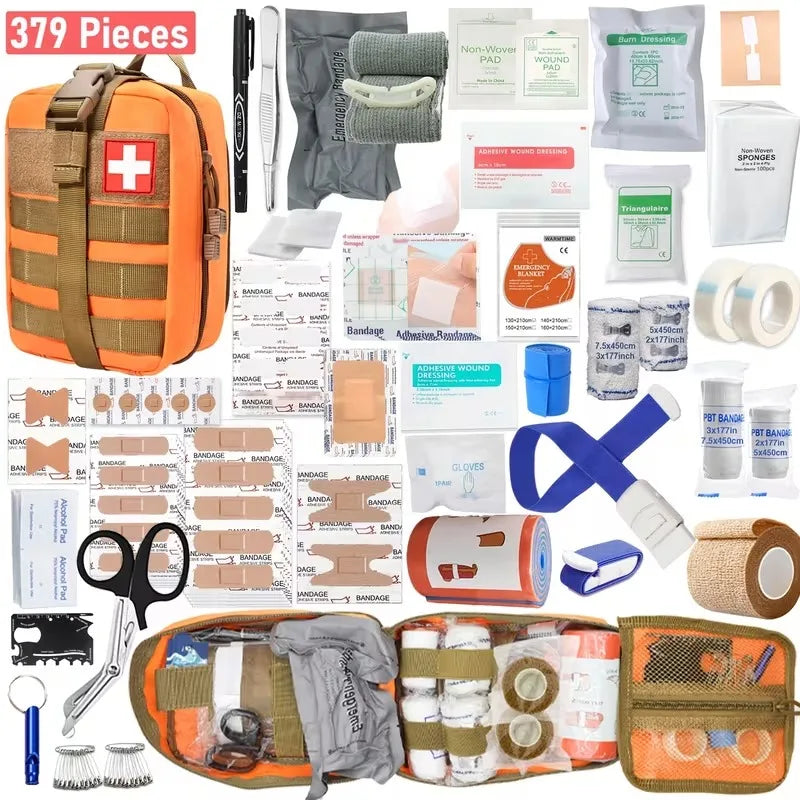 379-Piece First Aid Kit in MOLLE Pouch, Compact Emergency Kit for Car, Camping, Hiking and Home, Red