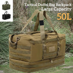 50L Tactical Duffel Bag in 600D Fabric for Travel, Camping, Hiking and Gym, Black