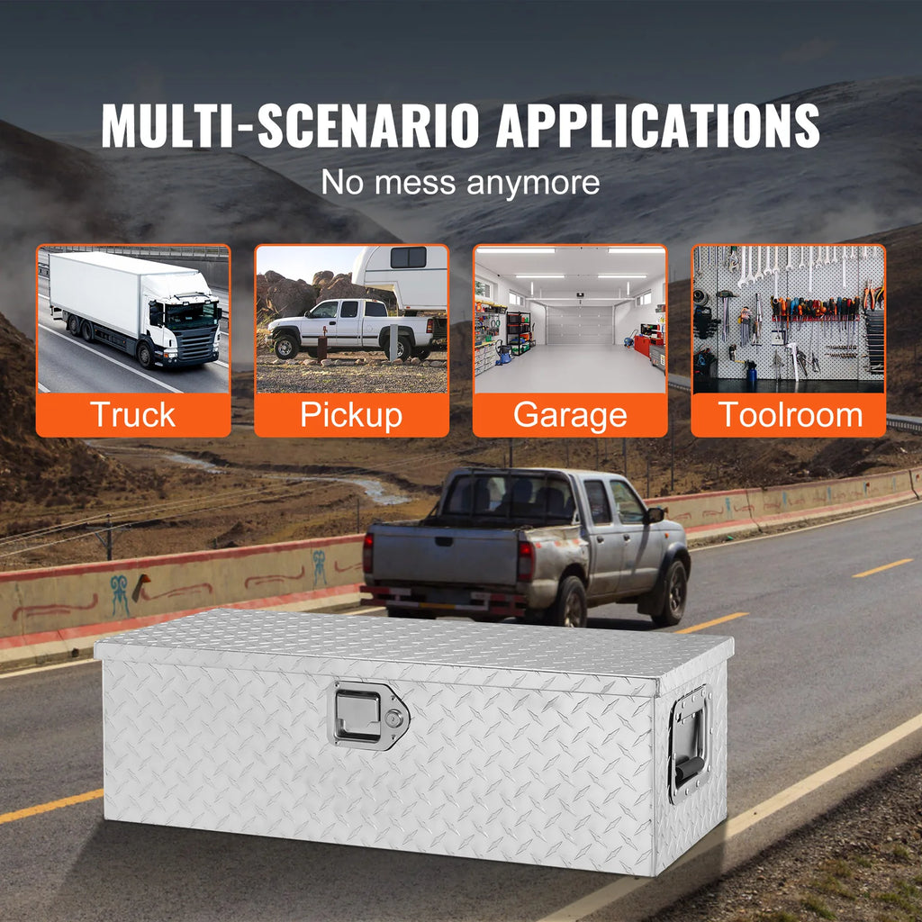 Aluminium Truck Bed Tool Box 39 x 13 x 10 Inch with Lock and 2 Keys, Diamond Plate Ute Storage Box, Black