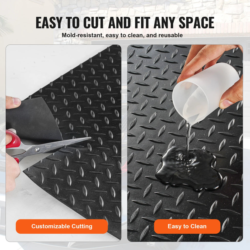 Diamond Plate Rubber Garage Floor Mat Roll 4 x 15 ft, 3mm SBR Rubber Flooring for Garage, Workshop and Gym